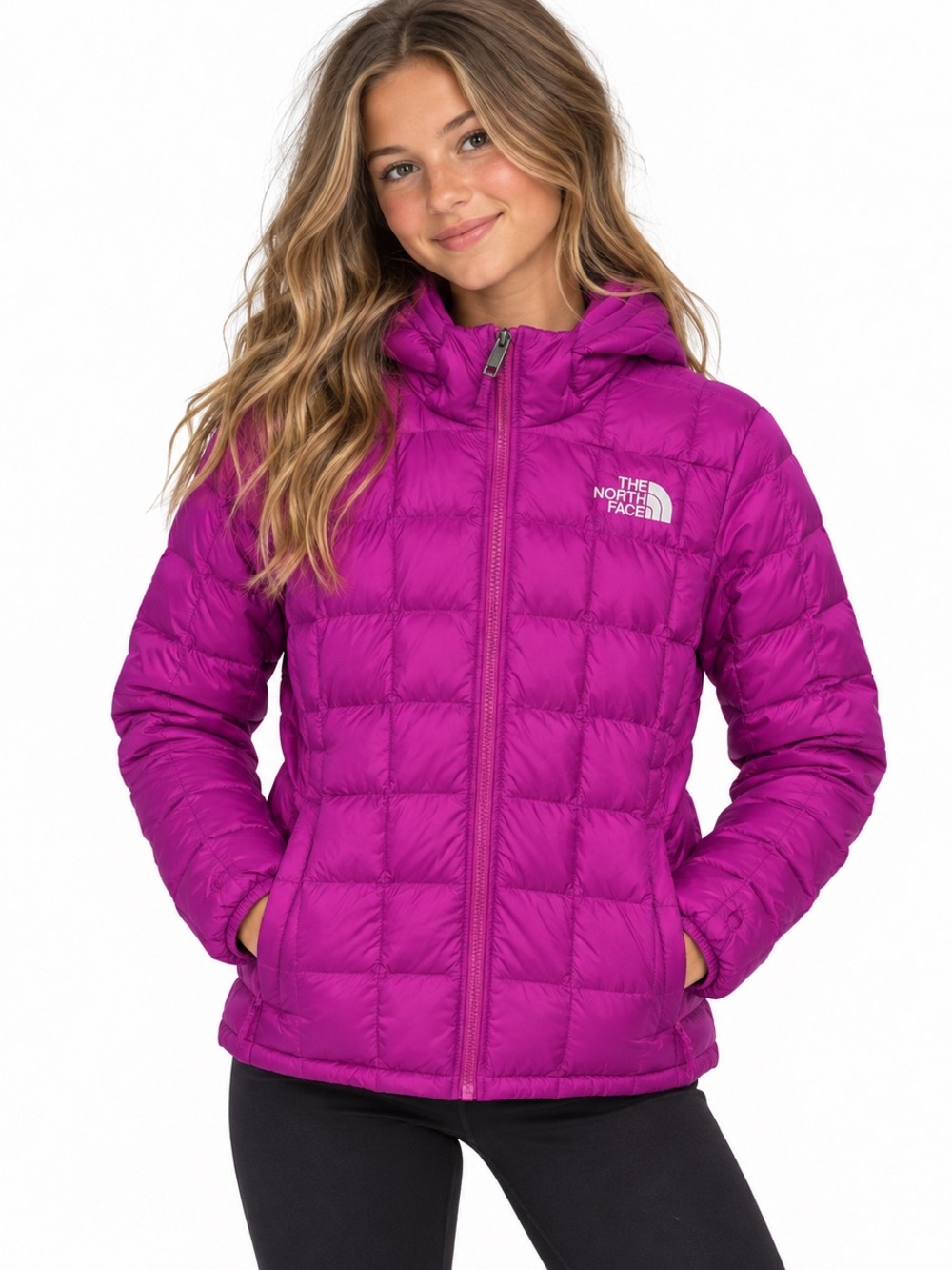 The North Face Girls ThermoBall Hooded Puffer Jacket Magenta Purple